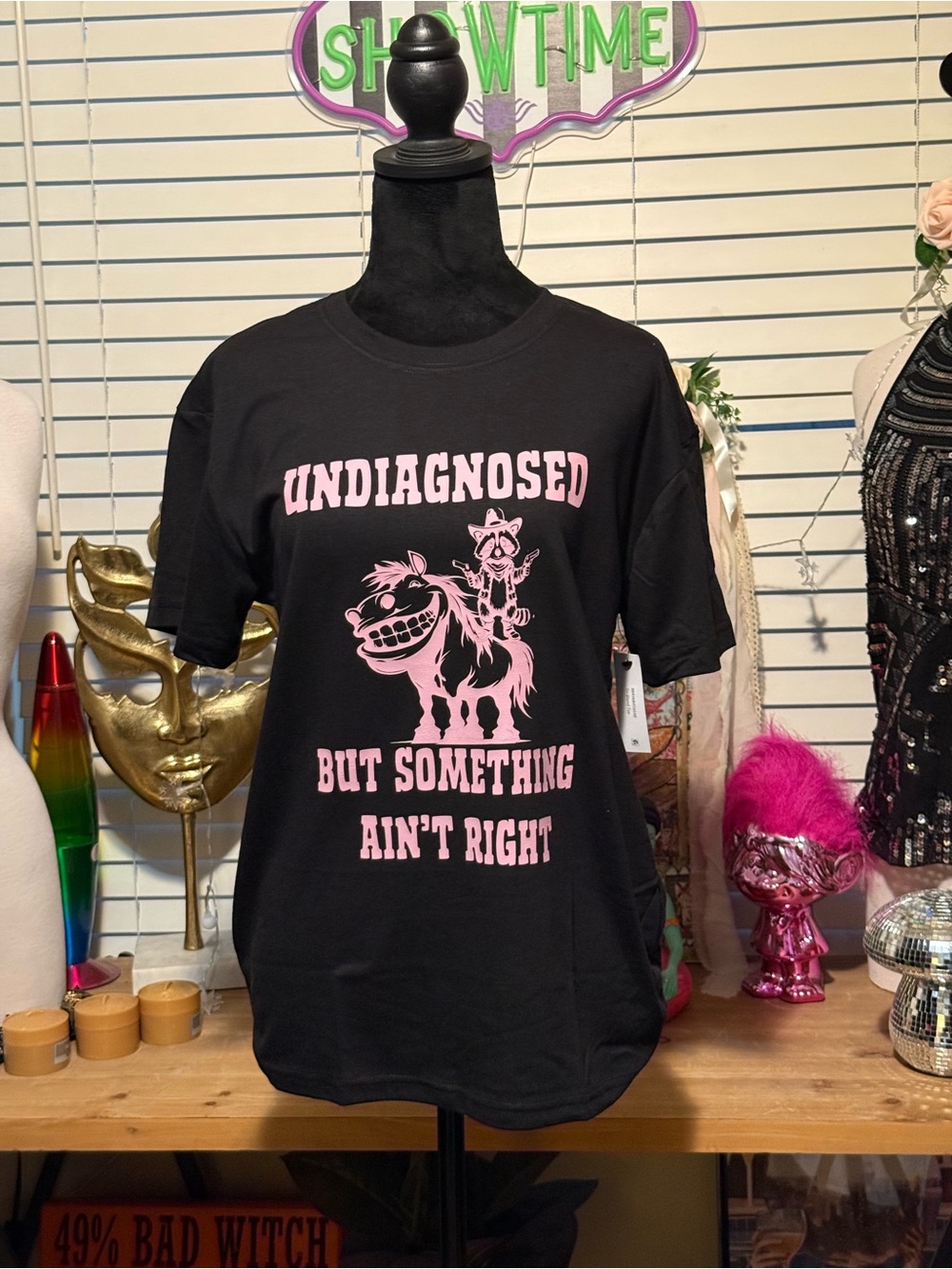 New CustomBlack Graphic Tee "Undiagnosed But Something Ain't Right" - Pink Print